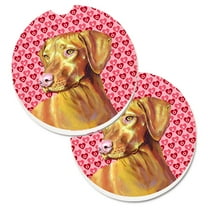 Vizsla Hearts Love and Valentines Day Portrait Set of 2 Cup Holder Car Coasters