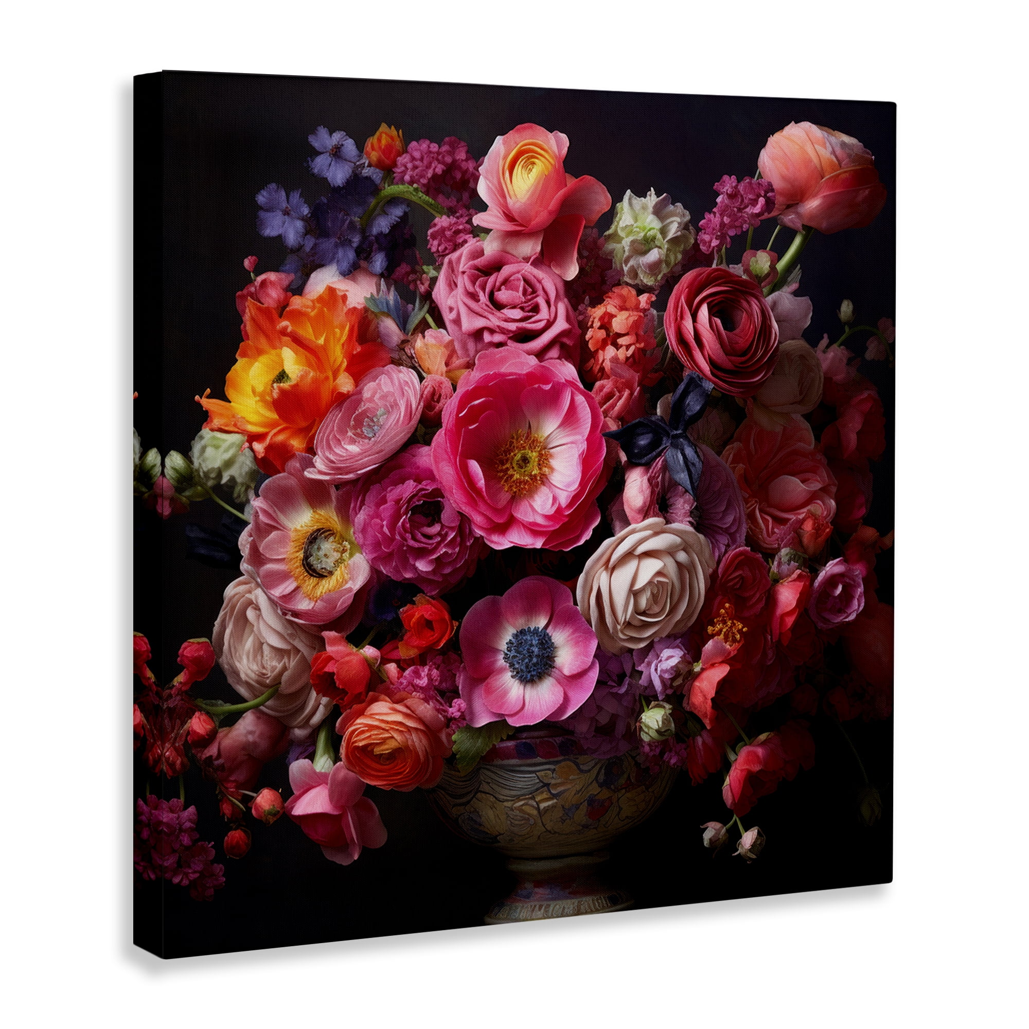 Stupell Industries Dark Full Bouquet Botanical & Floral Painting Gallery Wrapped Canvas Art Print Wall Art, 30 x 30