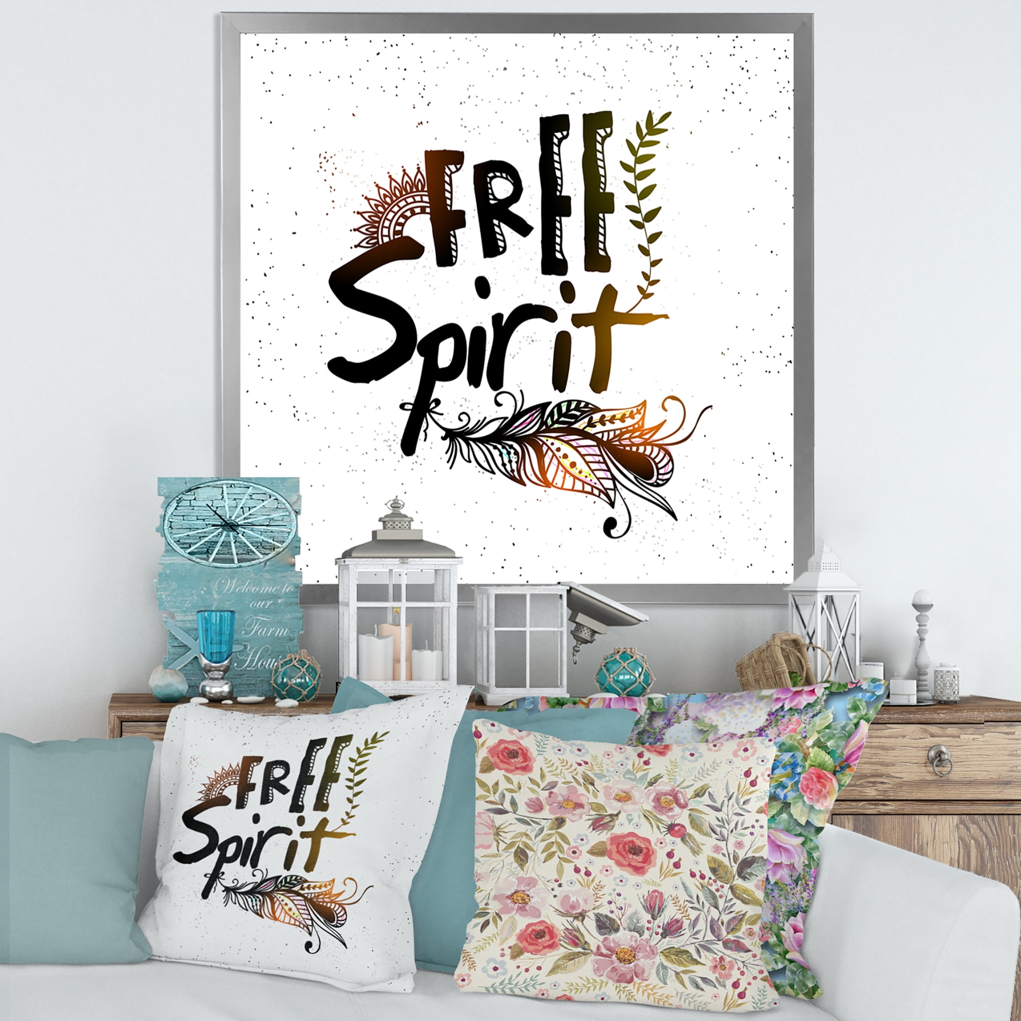 Designart 'Free Spirit Ethnic Feather' Bohemian & Eclectic Framed Art Print