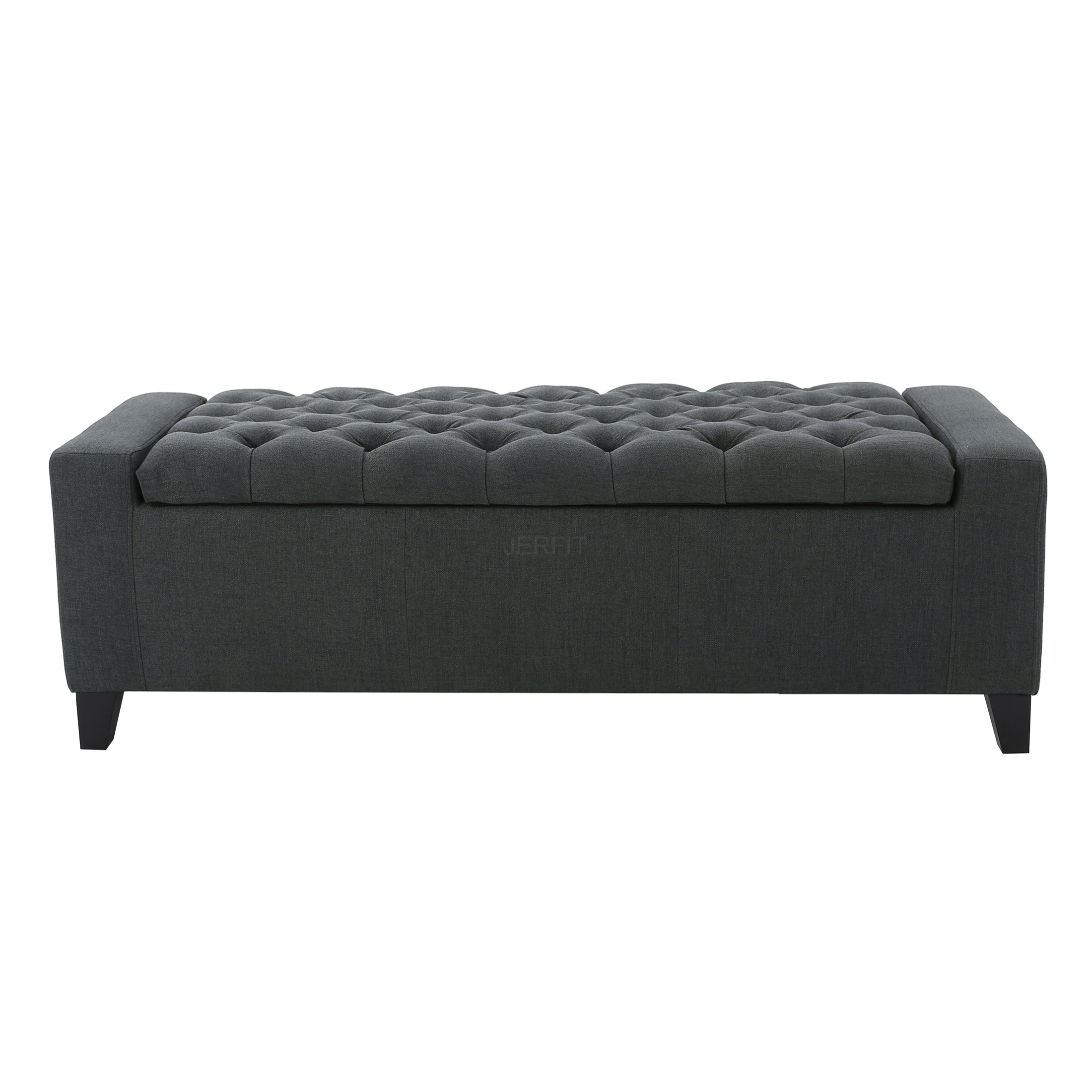 JERFIT Dark Gray Fabric Storage Ottoman Bench with Tufted Top, Multi-Functional Footrest Seat and Hidden Storage Chest for Living Room, Bedroom