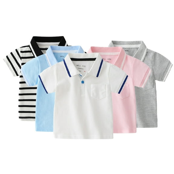 Esaierr Kids Toddler Boys Summer Lapel T-Shirt Tee Baby Short Sleeve T-Shirt Tops Cotton Home Boys Short-Sleeved Casual Little Boys Solid Color Shirt for 1-6Years