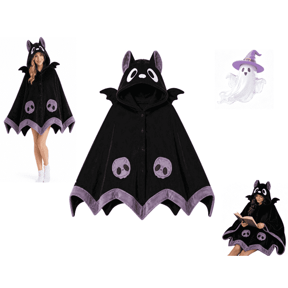 New Bat Snug Wearable Bat Blanket Hoodie Loungefly Bat Themed Wearable Hooded Blanket, Halloween Soft Wing Design Hooded Cape Wrap, Cosplay Style Plush Throw Cloak
