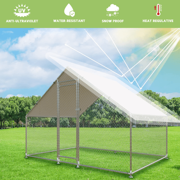 NUGRIART Extra Large Spire Walk-In Metal Chicken Coop, 25mm Diameter Steel Pipe Chicken Coop Enclosure for Outdoor Waterproofing, Multiple Size Options(6.45’L×9.5’W×6.45’H)