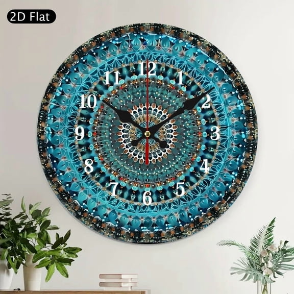 Blue Mandala Wall Clock Silent Non Ticking Wall Clocks Battery Operated Round Wall Decor for Bathroom Kitchen Bedroom 10 in