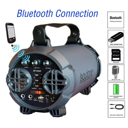 Boytone BT-44GR Portable Bluetooth Boombox Speaker Indoor/Outdoor 2.1 Hi-Fi Cylinder, Power Full Speaker, Built-in 5