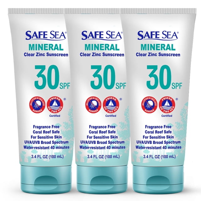 Protector solar Safe Sea Mineral Zinc SPF 30, 100 ml, paquete de 3