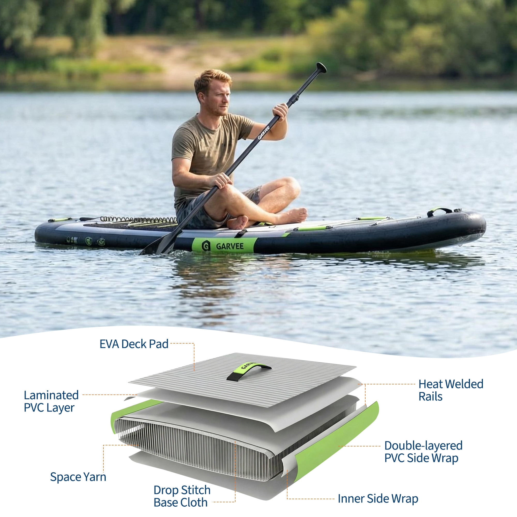 11'5" Stable Inflatable Rise Up Paddle Board with Premium SUP Accessories, Non-Slip EVA Deck Pad, Built-in Camera Mount, for Adults, Youth Water Sports & Fishing