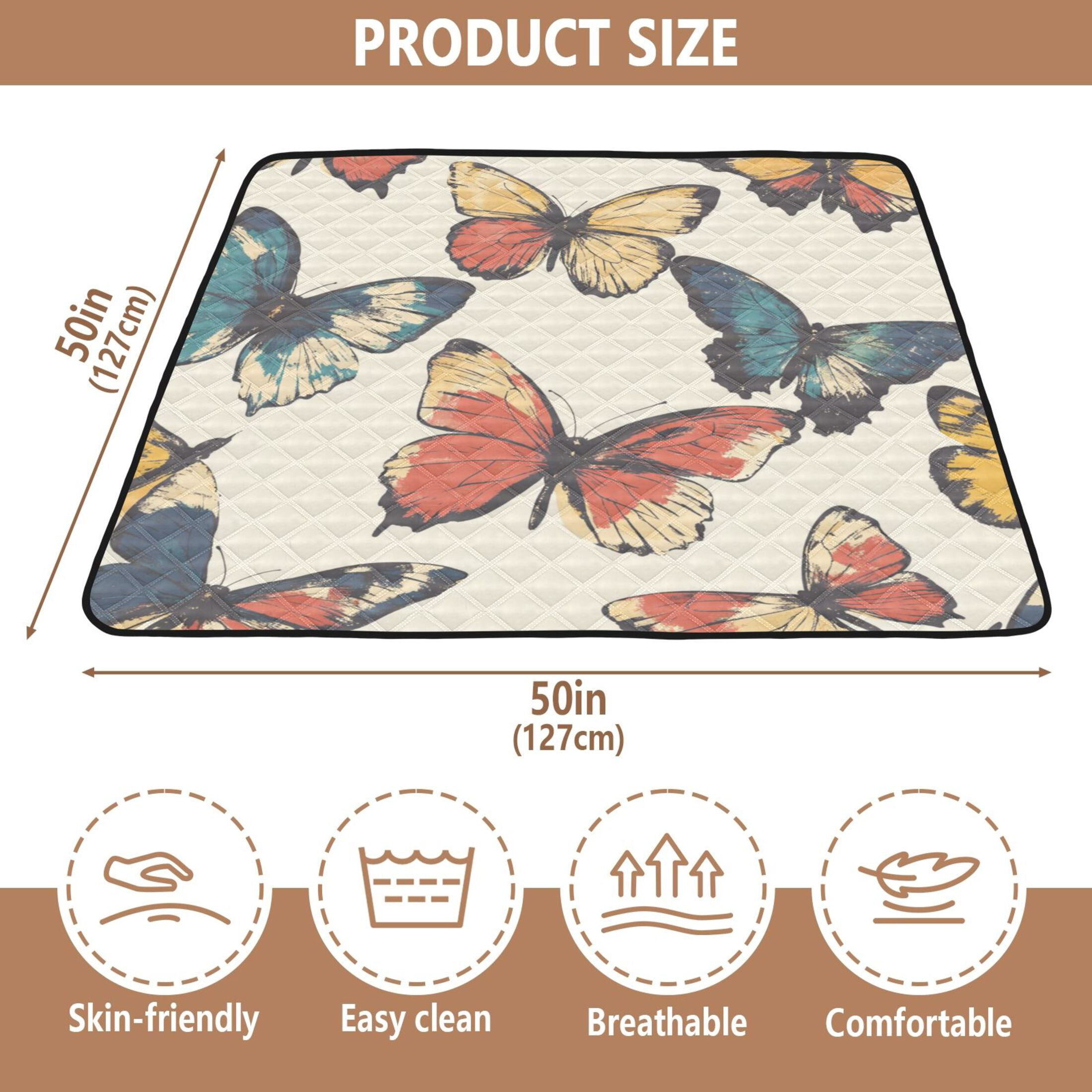 WOBOGO Colourful Butterfly Baby Playmats Extra Large Waterproof Rollable Activity Pads for Toddlers 50×50inch