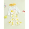thumbnail image 5 of Qmyliery Baby Girls Spring Clothes Long Sleeve Letter Print Romper with Chick Pattern Flare Pants and Headband 1 3 6 12 Months, 5 of 10