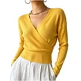 thumbnail image 3 of Womens Soft and Warm Knit Tops Solid Color Collar Waist Cinched Top Date Night Outfit, 3 of 5