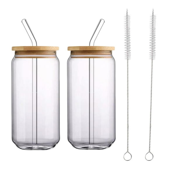 Vasos para beber con tapas de bambú y de vidrio, juego de 4 piezas, vasos de vidrio de , vasos de cerveza, vasos 500ml Sunnimix Beber taza de café