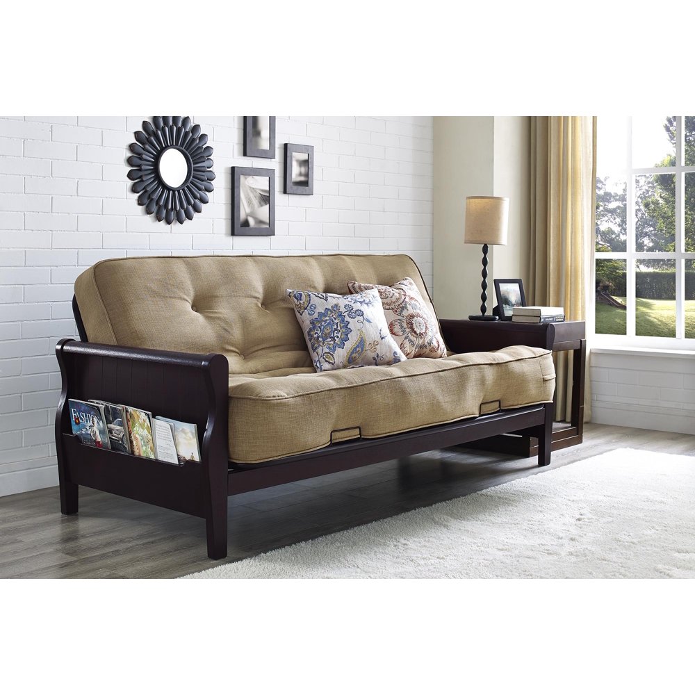 Better Homes and Gardens Wood Arm Futon with 8" Coil Mattress, Multiple
