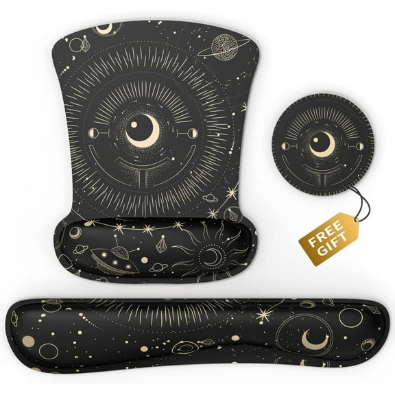 Ergonomic Mouse Pad & Keyboard Set - Non-Slip Rubber Wrist Rest for Computer - Relieve Wrist Pain - Black Tarot