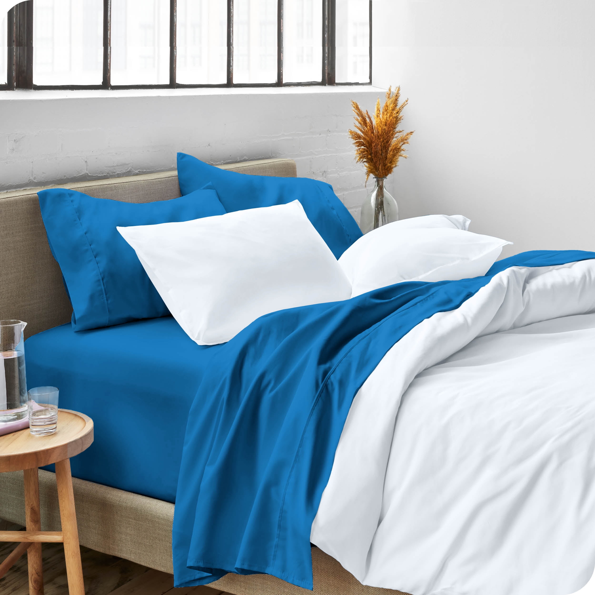 Bare Home Medium Blue Microfiber Sheet Set, Wrinkle Resistant, Deep Pocket, Split King