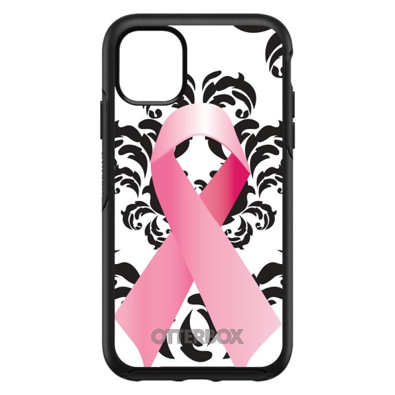 DistinctInk OtterBox Symmetry Custom Case for Apple iPhone 15 (6.1" Screen) - Breast Cancer Awareness - Wireless Charging Compatible