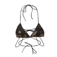 thumbnail image 2 of YYDGH Women's Sparkle Glitter Halter Bikini Bras Top Swimwear Triangle Swim Top Black Gold Free Size, 2 of 3