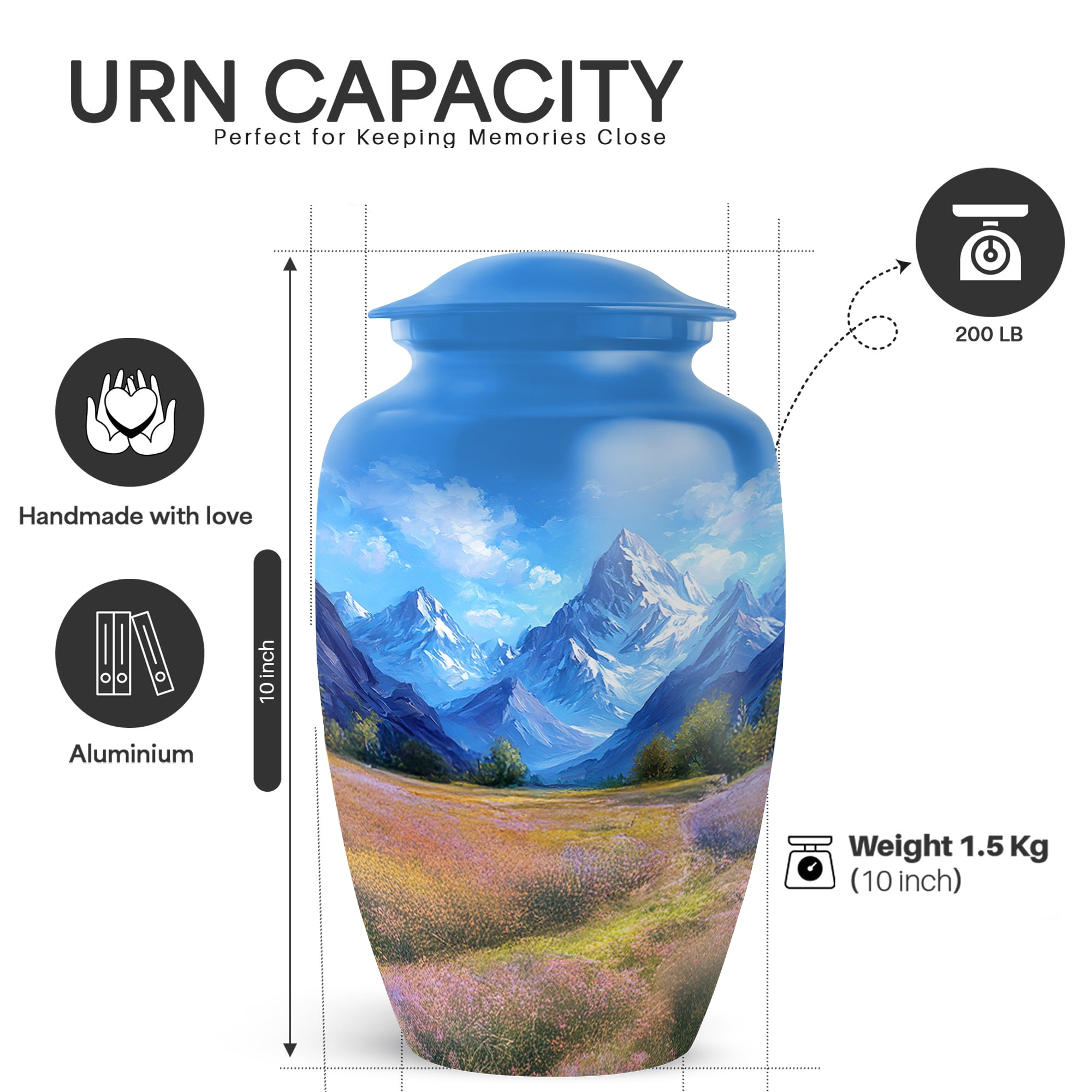 Yatskia Mountains Small Urns for Human Ashes Keepsake Adult, Decorative Large Funeral Urn for Adult Ashes, (Classic 10 Inch and 3 Inch)