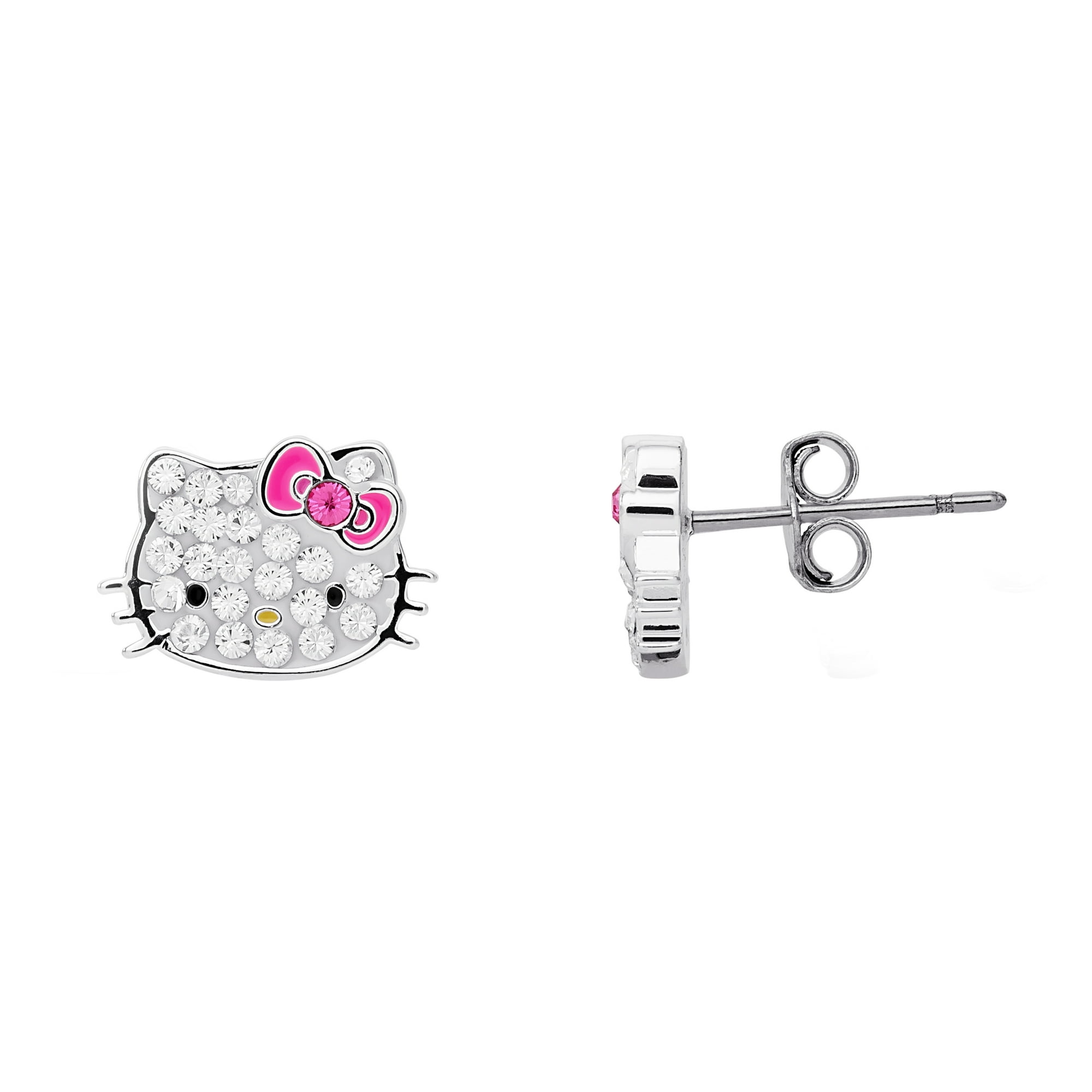 Hello Kitty Jewelry Silver Plated Clear Crystal Stud Earrings