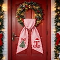 thumbnail image 3 of Christmas Wreath Sash Bow Red White Striped Fabric with Embroidery Letter for Front Door Decor, 3 of 7