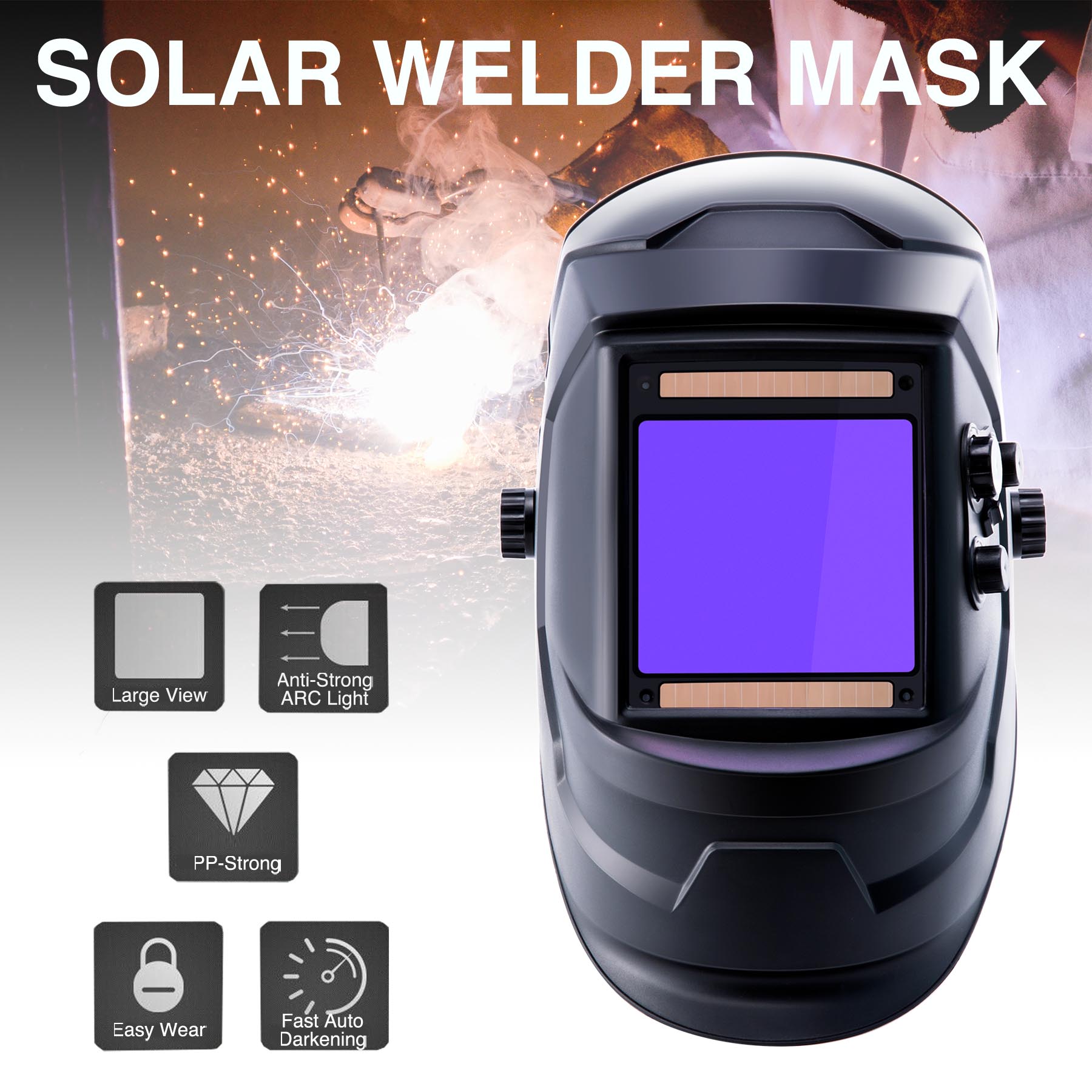 Super Large View True Color Solar Autodarkening ARC TIG MIG Welding