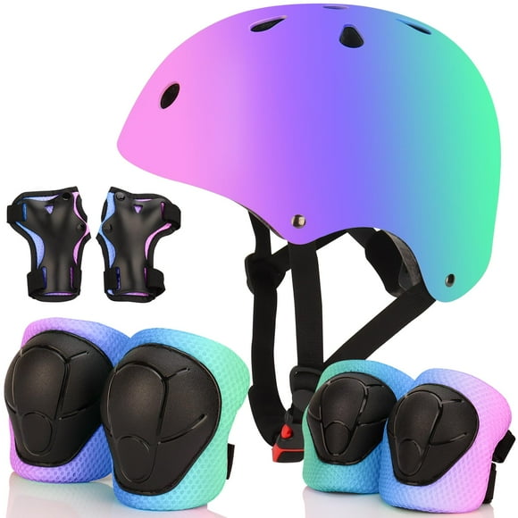 Color Gradient Adjustable Bike Helmet with Knee and Elbow Pads - Kids Toddler Boys and Girls Skateboard Helmet for Ages 3-14 | Ideal for Riding, Scoo