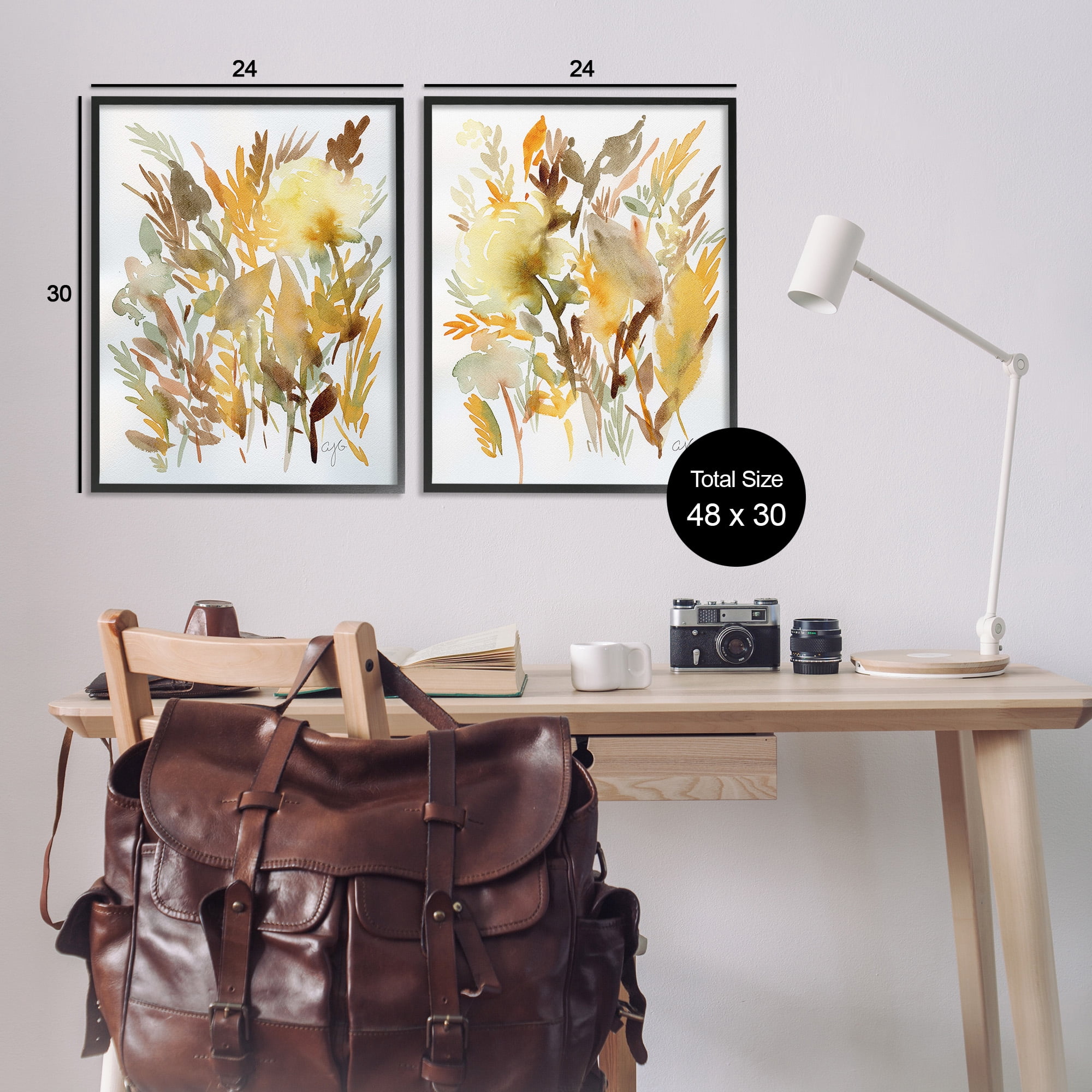 Stupell Industries Country Wheat Abstraction Botanical & Floral Painting Black Framed Art Print Wall Art, 24 x 30, Set of 2