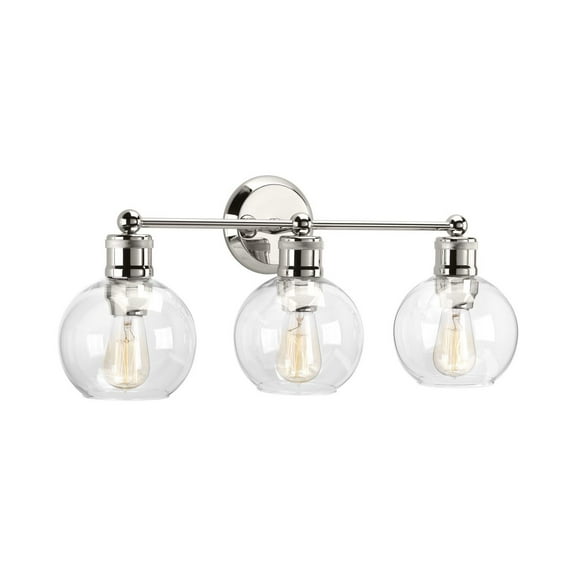 Hansford Collection Three-Light Polished Nickel Clear Glass Coastal Bath Vanity Light