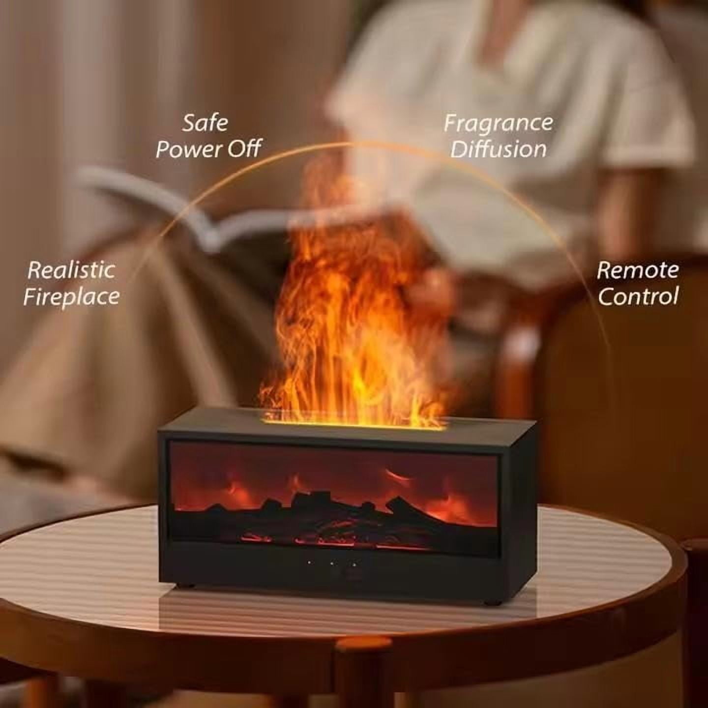 Fireplace Flame Air Diffuser Humidifier,7 Colors Aromatherapy Essential Oil Diffuser,150ml Ultrasonic Cool Mist Humidifier with Remote,3 Gears Timer Shutdown for Home, Bedroom, Office,Yoga (Black)