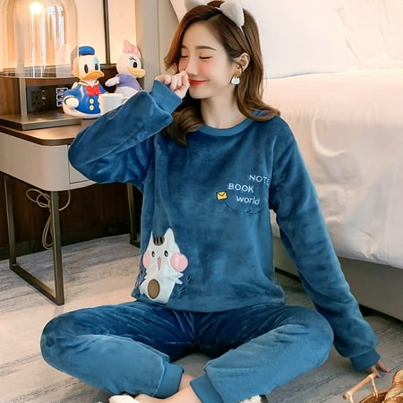 

Ladies Pyjama Women Winter Flannel Pajama Set Fleece Pajamas Sleepwear Thick Warm Velvet Female Homewear Suit Cute Sweet Pijama