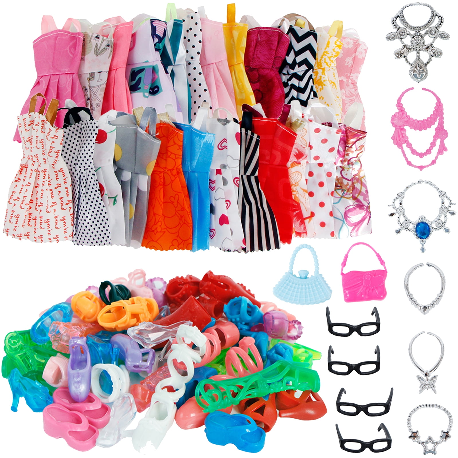 32 Item Set Doll Accessories 10 Mix Fashion Cute Dress 4 Glasses 6