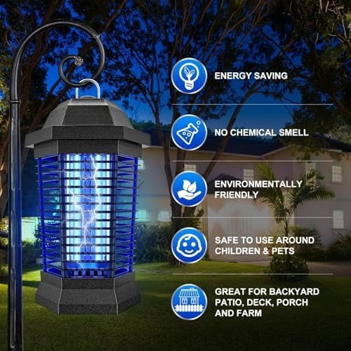 Bug Zapper Outdoor, Electric Mosquito Zapper, Fly Zapper Indoor Fly Traps, Mosquito Repellent Outdoor Patio and Backyard Covers 1/2 Acre, 3 Prong Plug, 4200V, ABS Fireproof Plastic Outer