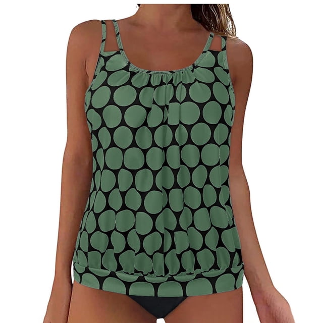 Trajes de Baño de Corte Alto para las Mujeres sin Mangas Impresión Push-Up Traje de Baño Acolchado Conjuntos de Blusa, Trajes de Baño de Cintura Alta para las Mujeres