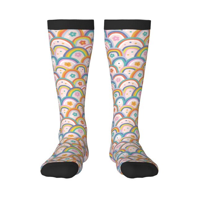 Balery Rainbow Flowers Calcetines novedosos Calcetines deportivos Calcetines hasta la rodilla Calcetines de algodón Calcetines originales y geniales