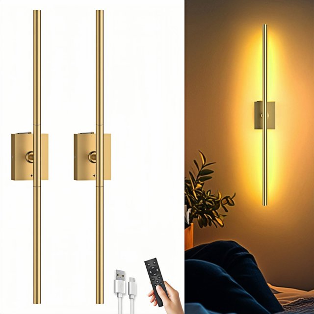 Apliques de pared iThird 80 cm LED recargables inalámbricos color dorado, set de 2