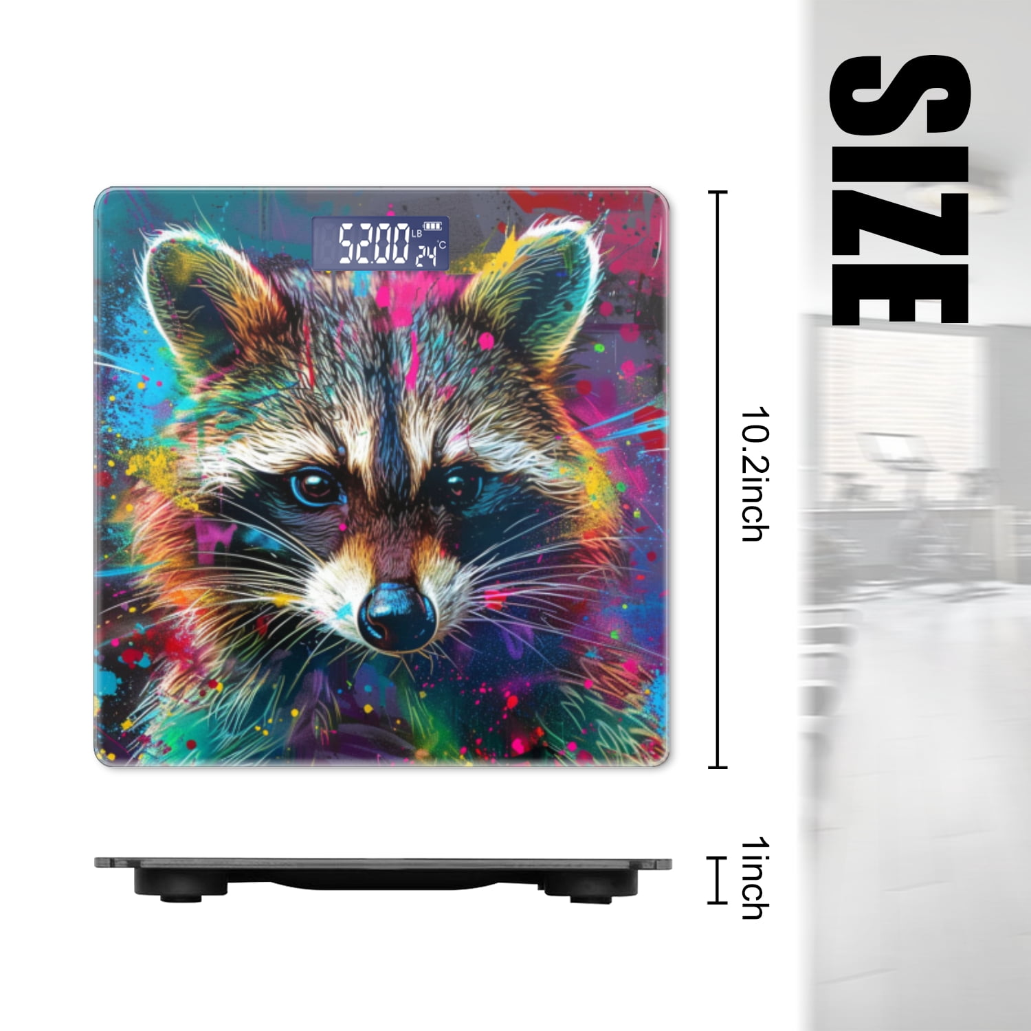 Bathroom Scale, Highly Accurate Digital Body Scale,Precisely Measures Weight up to 400 lbs-Cute Raccoon In The Style Of Abstract Painting