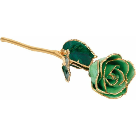 24k Gold Dipped Peridot Colored Lacquer Real Rose Valentine's Day Holiday Gift