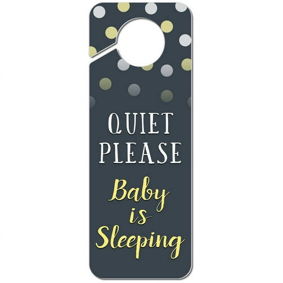 Quiet Please Baby is Sleeping Yellow Plastic Door Knob Hanger Sign