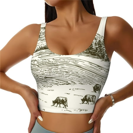 Matuu Cows Grazing On Meadow for Women s Sports Bra - Soft  Comfortable and Breathable Sports Vest for Yoga  Fitness  and Dance-Medium