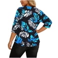 thumbnail image 2 of Plus Size Tops for Women Asymmetrical Square Neck with Button Detail Short Sleeve T-shirts Dressy Casual (3XL, Blue-Leaf), 2 of 7