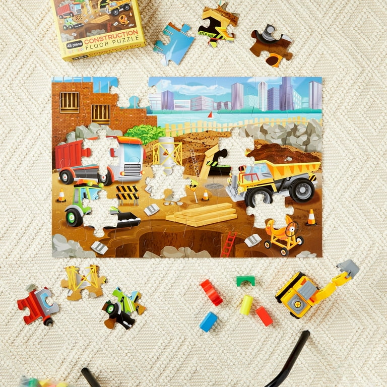 48 Piece Giant Construction Jigsaw Puzzle for Kids Ages 3-5 and 4