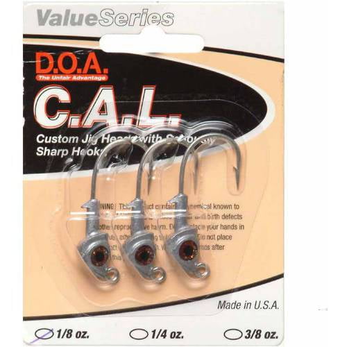 3//Pack 1//4 oz Black//Gold Eye DOA 86423 C.A.L Jig Head