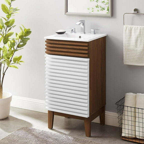 Modway Render 18" Bathroom Vanity Cabinet in White Walnut White