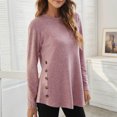 thumbnail image 3 of Blusa de algodón suave de manga larga, corte holgado, cuello redondo, color rosa, un solo color, detalle de botones, talla L, 3 of 6