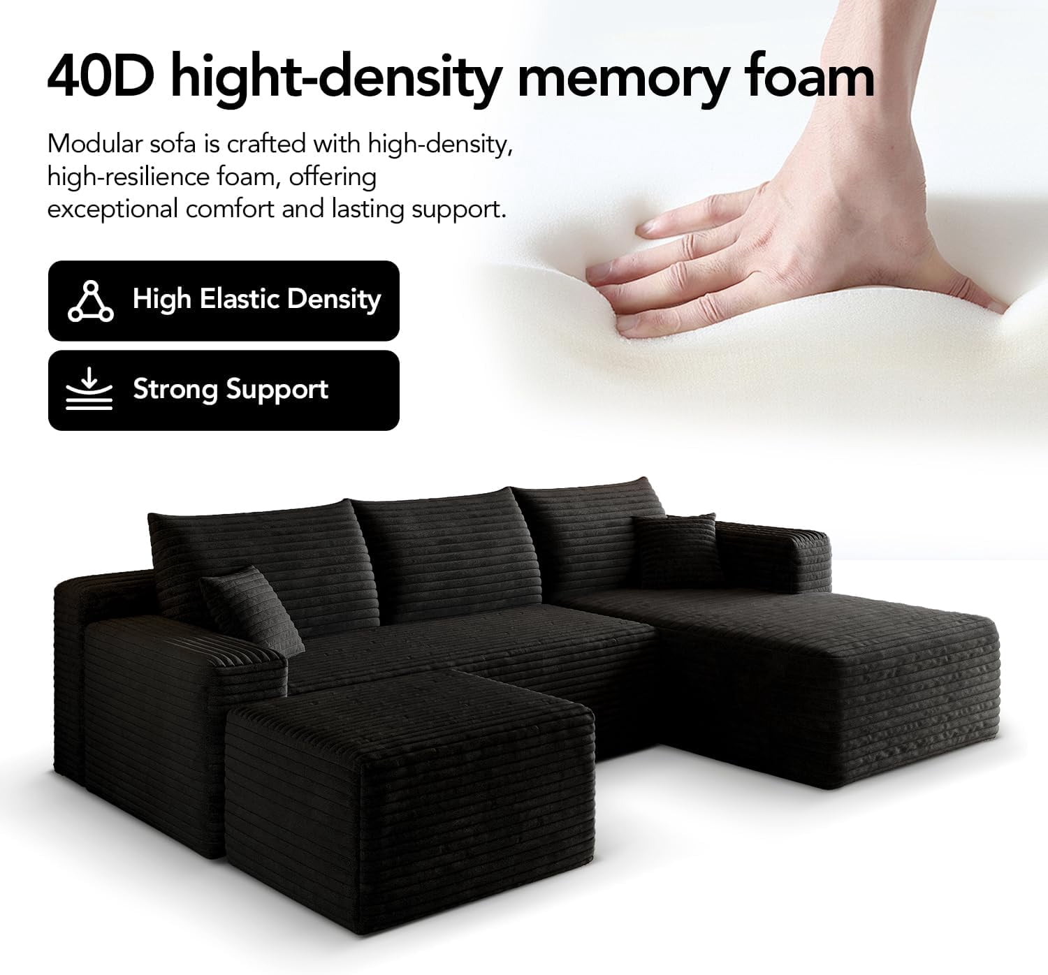 103" Cloud Sectional Sofa, Modern L Shaped Deep Seat Couch, Plush Corduroy Upholstered Sofa No Assembly, Living Room