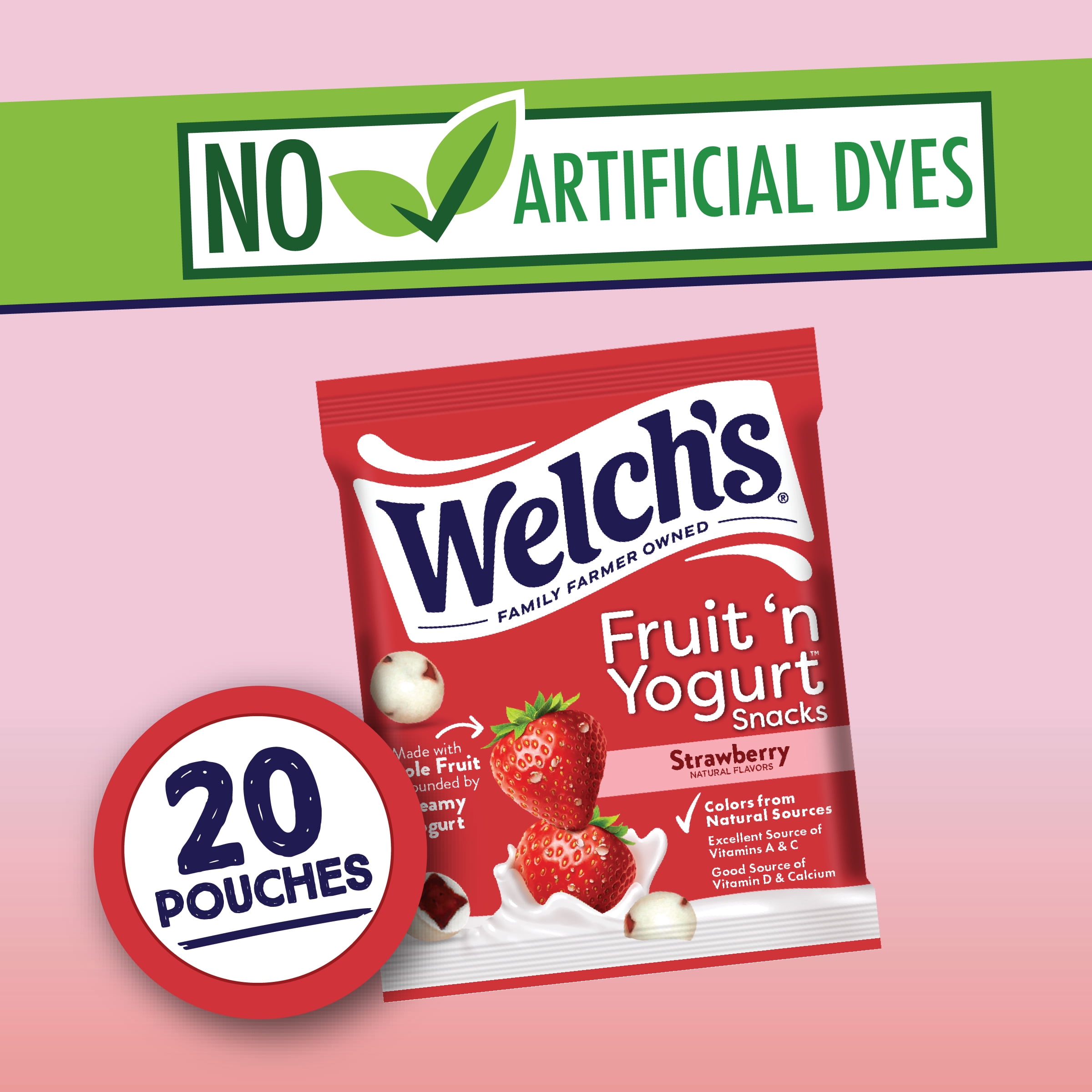 (3 pack) Welch's Fruit 'N Yogurt Snacks, Strawberry, Soft Kids Snacks, 0.7 oz, 20 Count