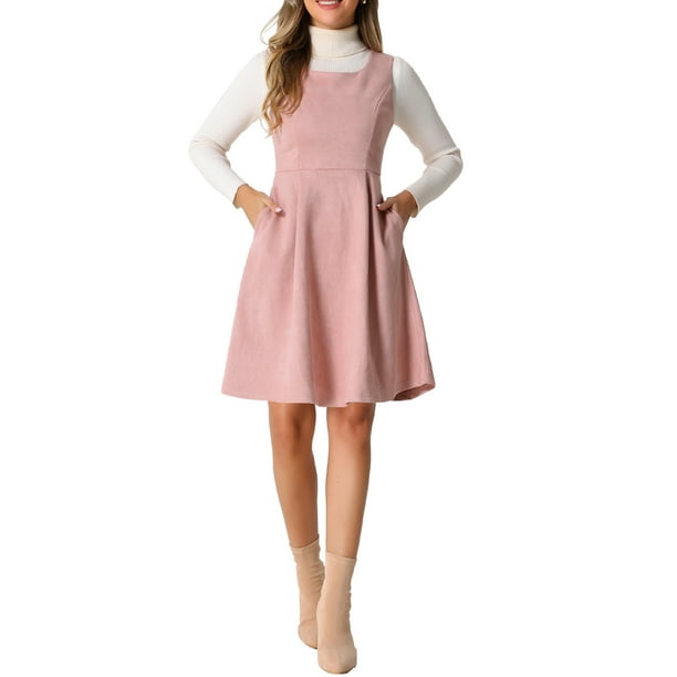 INSPIRAR CHIC Pinafore Vestido Sin Mangas Casual Vintage de Ante Falso T Shirt L Rosa