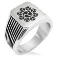 thumbnail image 1 of Stainless Steel Nagao Samurai Crest Needle Stripe Pattern Biker Style Polished Ring, 1 of 1