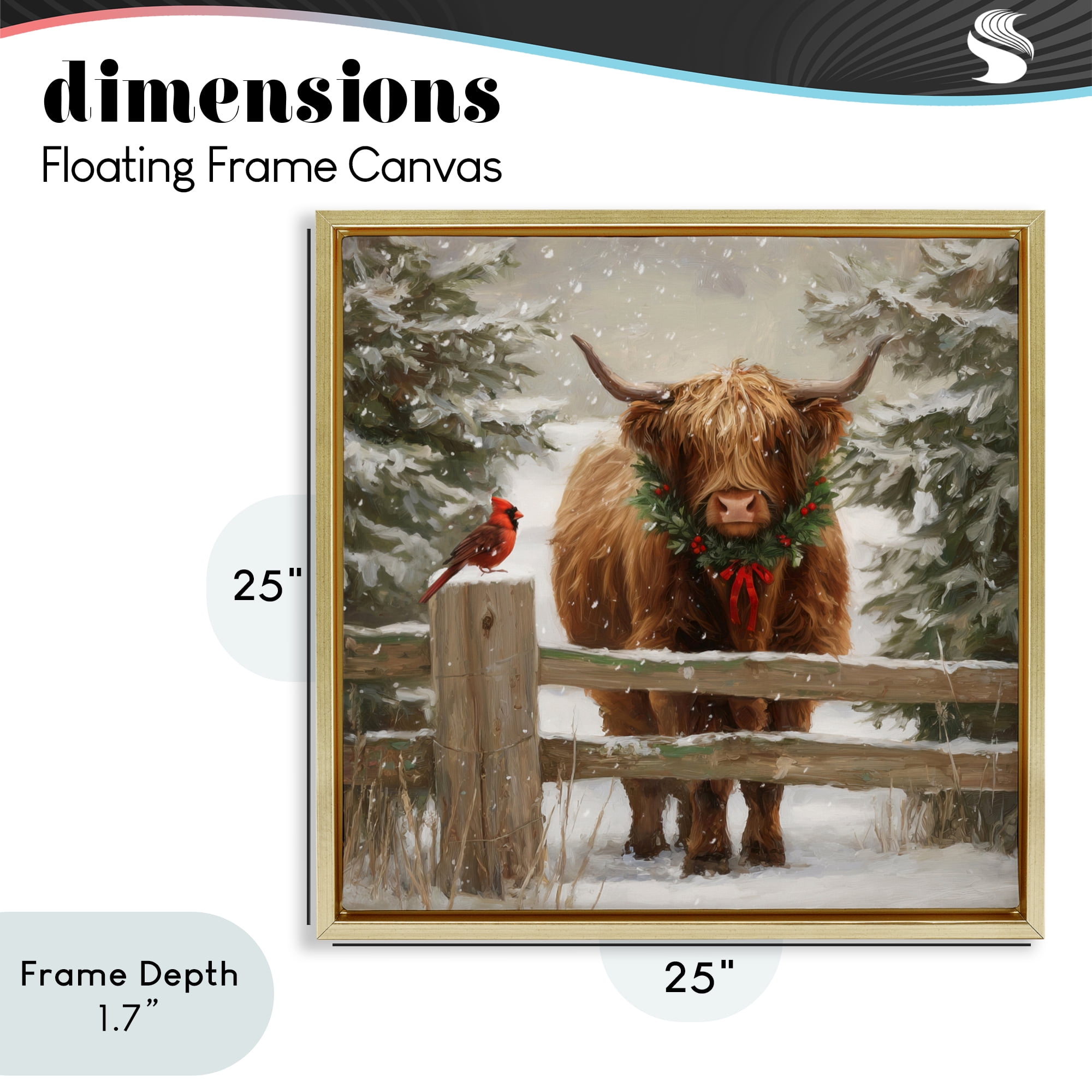 Stupell Industries Christmas Cow & Cardinal Gold Framed Floater Canvas Wall Art, design by Tina LeCour