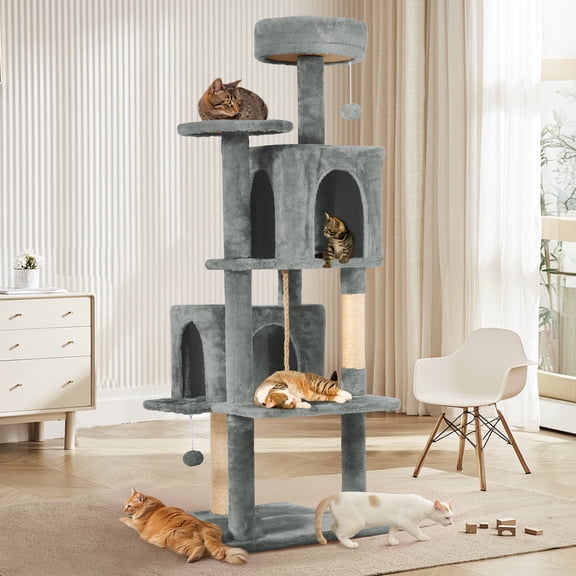 NINESHI 58" Cat Tree Large Cat Tower Condo w/ Multi-Level Scratching Post for All Indoor Cats, Gray