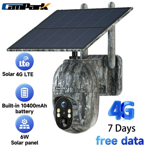 CAMPARK Cellular Trail Camera Wireless 4G LTE, Solar Game Camera with SIM Card, 360° Pan 90°Tilt, 2.5K Night Vision, Live View, Waterproof, Cloud Storage, PIR Motion, No WiFi Hunting Security Cam